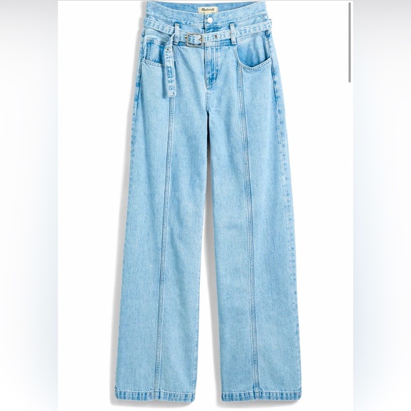 Madewell Denim - Madewell Belted Wide-Leg Baggy Jeans Light Wash Size 31 NWT